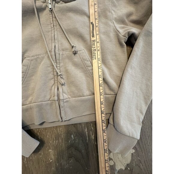 Brandy Melville Tan Hooded Cropped Full Zip Hoodie Sweatshirt O/S Y2K Hoodie - Picture 3 of 8